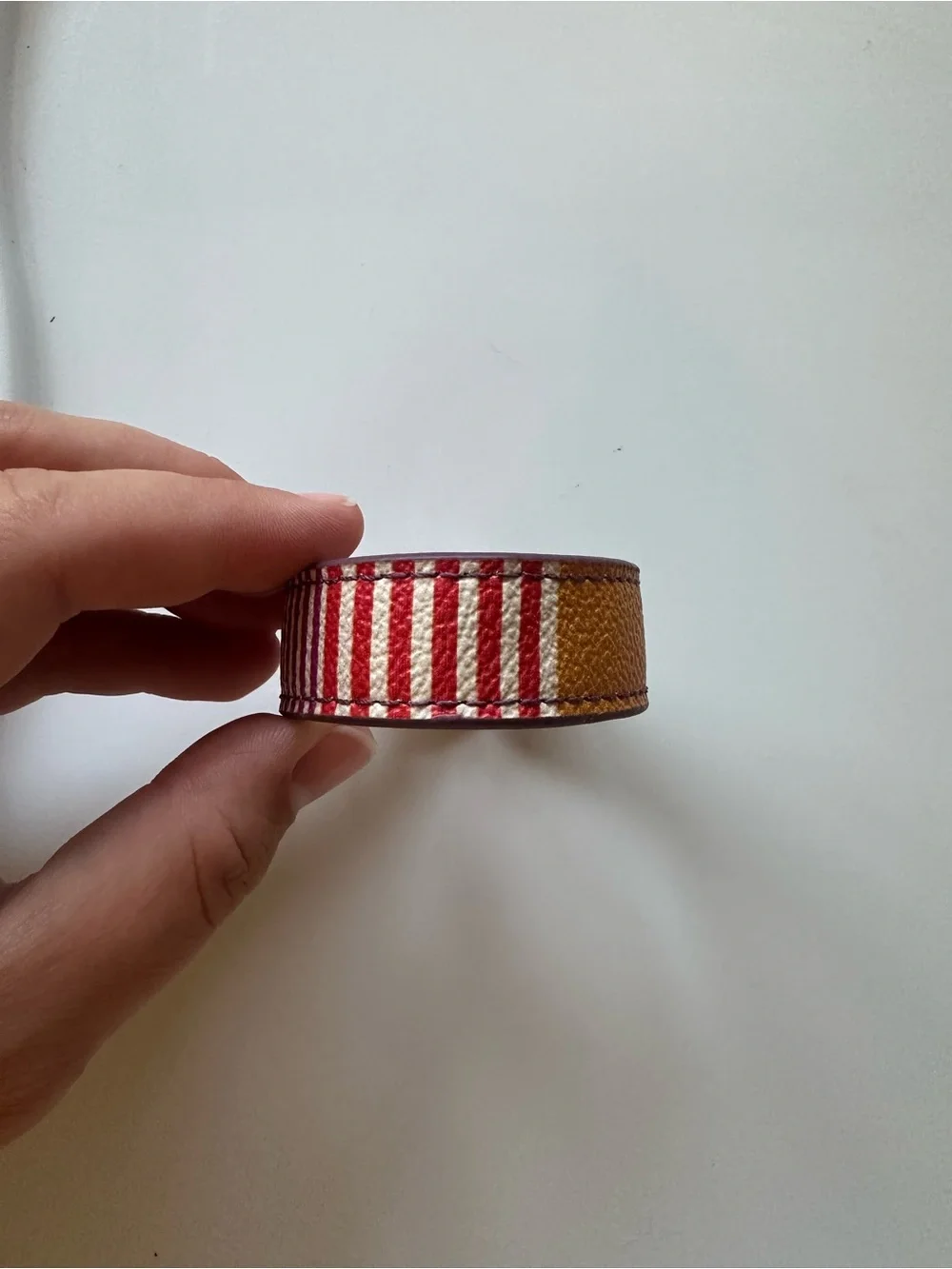 Tory Burch Striped Leather Cuff with Gold Logo